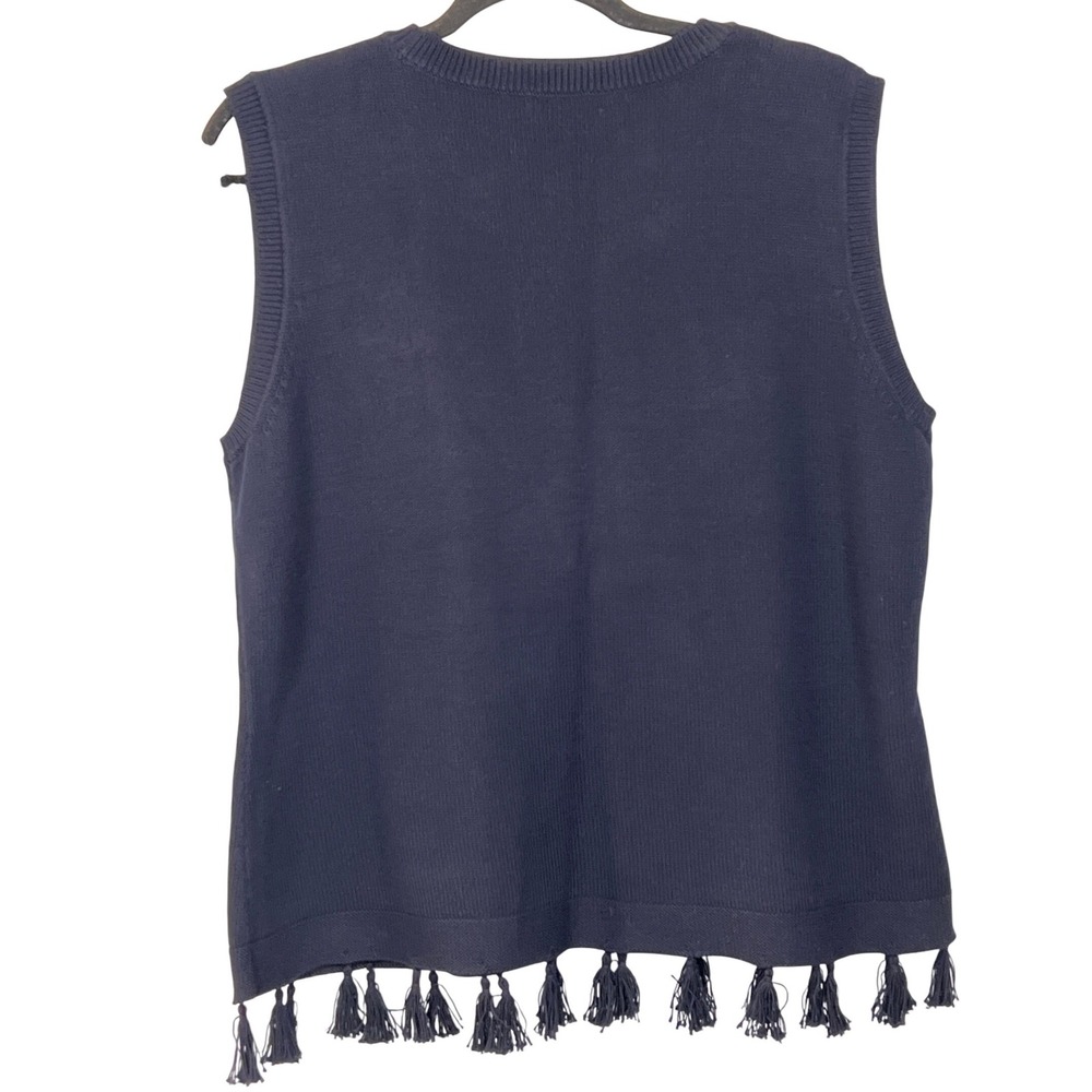 Talbots Navy Blue Sweater Vest Women's X-Large Fringe Boho Nautical‎ Preppy Cute - Picture 5 of 5
